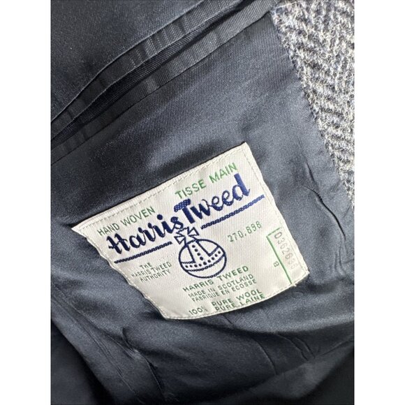 Harris Tweed Gray Blue Herringbone Wool Blazer Sport Coat Men’s 48R Scotland - Picture 6 of 9